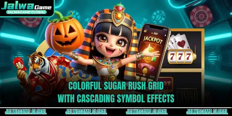 Colorful Sugar Rush grid with cascading symbol effects
